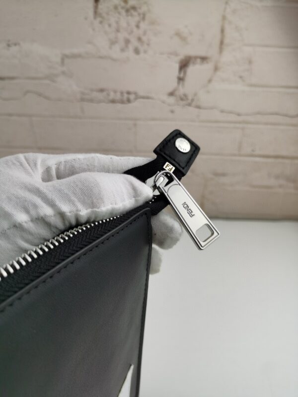 1:1 Replica Fendi Monster Eyes Flat Zip Pound Clutch in Black with Silver Hardware For Men 27cm/10.5in FF