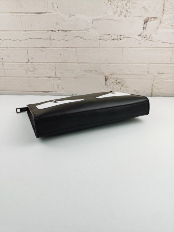 1:1 Replica Fendi Monster Eyes Flat Zip Pound Clutch in Black with Silver Hardware For Men 27cm/10.5in FF