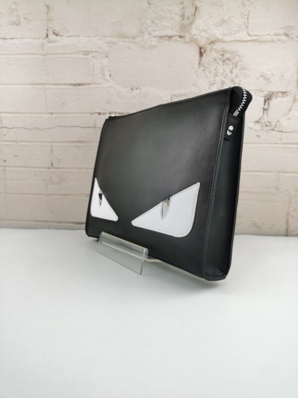 1:1 Replica Fendi Monster Eyes Flat Zip Pound Clutch in Black with Silver Hardware For Men 27cm/10.5in FF
