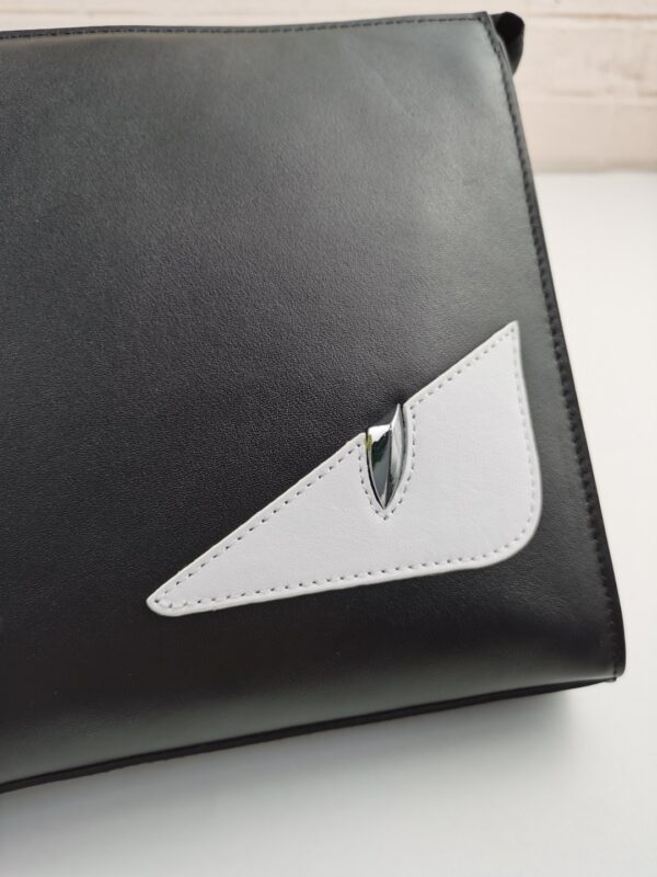 1:1 Replica Fendi Monster Eyes Flat Zip Pound Clutch in Black with Silver Hardware For Men 27cm/10.5in FF