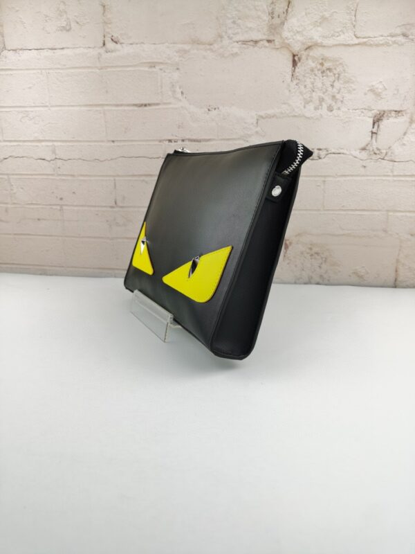 1:1 Replica Fendi Monster Eyes Flat Zip Pound Clutch in Black Yellow Eyes with Silver Hardware For Men 27cm/10.5in FF