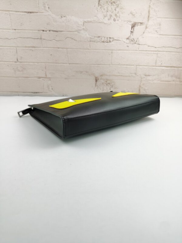 1:1 Replica Fendi Monster Eyes Flat Zip Pound Clutch in Black Yellow Eyes with Silver Hardware For Men 27cm/10.5in FF