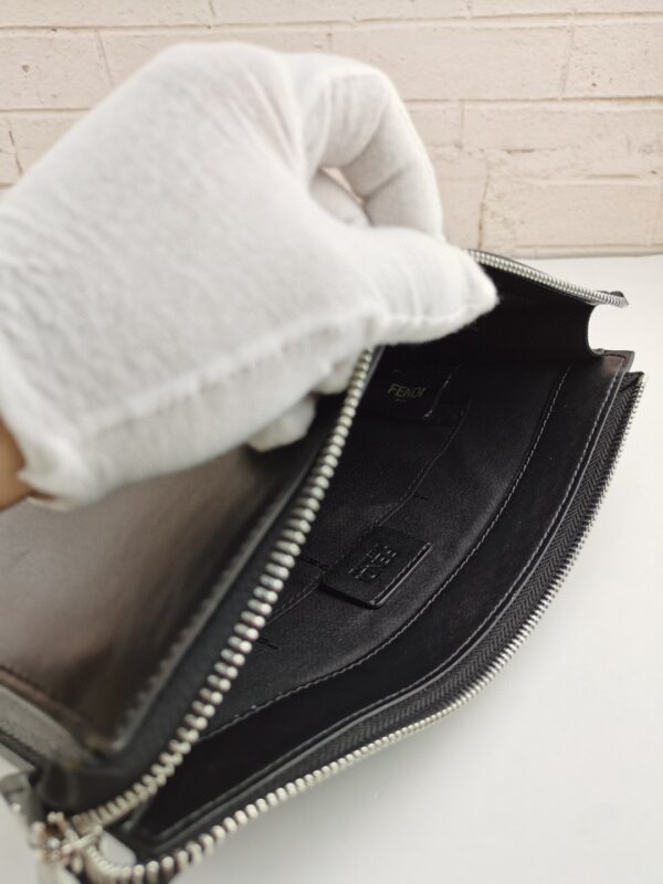 1:1 Replica Fendi Monster Eyes Flat Zip Pound Clutch in Black Yellow Eyes with Silver Hardware For Men 27cm/10.5in FF