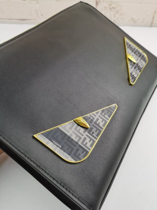 1:1 Replica Fendi Monster Eyes Pound in Black with Silver Hardware For Men 27cm/10.5in FF