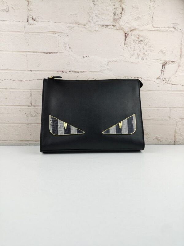1:1 Replica Fendi Monster Eyes Pound in Black with Silver Hardware For Men 27cm/10.5in FF