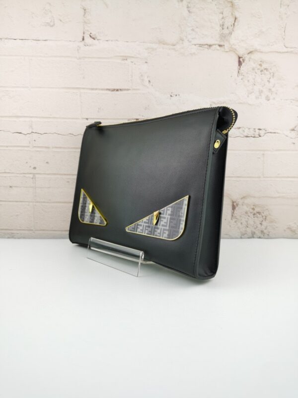 1:1 Replica Fendi Monster Eyes Pound in Black with Silver Hardware For Men 27cm/10.5in FF