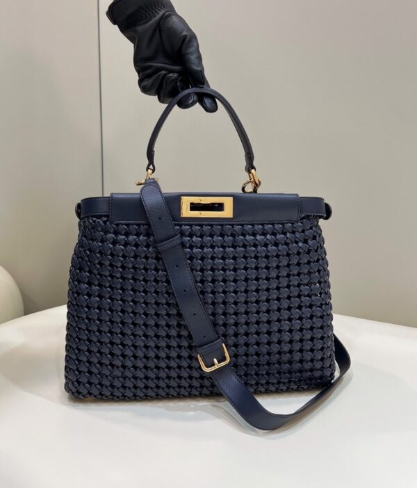 1:1 Replica Fendi Mujer Peekaboo Iconic Navy Blue Bag For Woman 33cm/13in