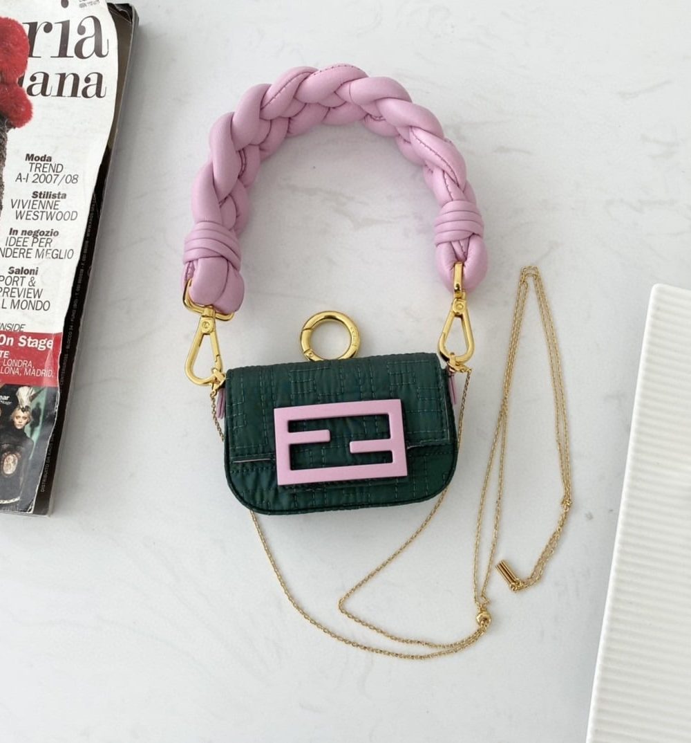 1:1 Replica Fendi Nano Baguette Maxi Handle Pink and Green Bag For Woman 6.5cm/2.5in