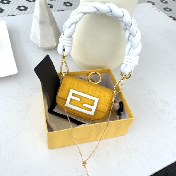 1:1 Replica Fendi Nano Baguette Maxi Handle Yellow and White Bag For Woman 6.5cm/2.5in