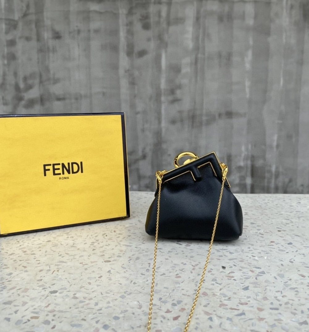 1:1 Replica Fendi Nano First Charm Black Bag For Woman 10cm/4in