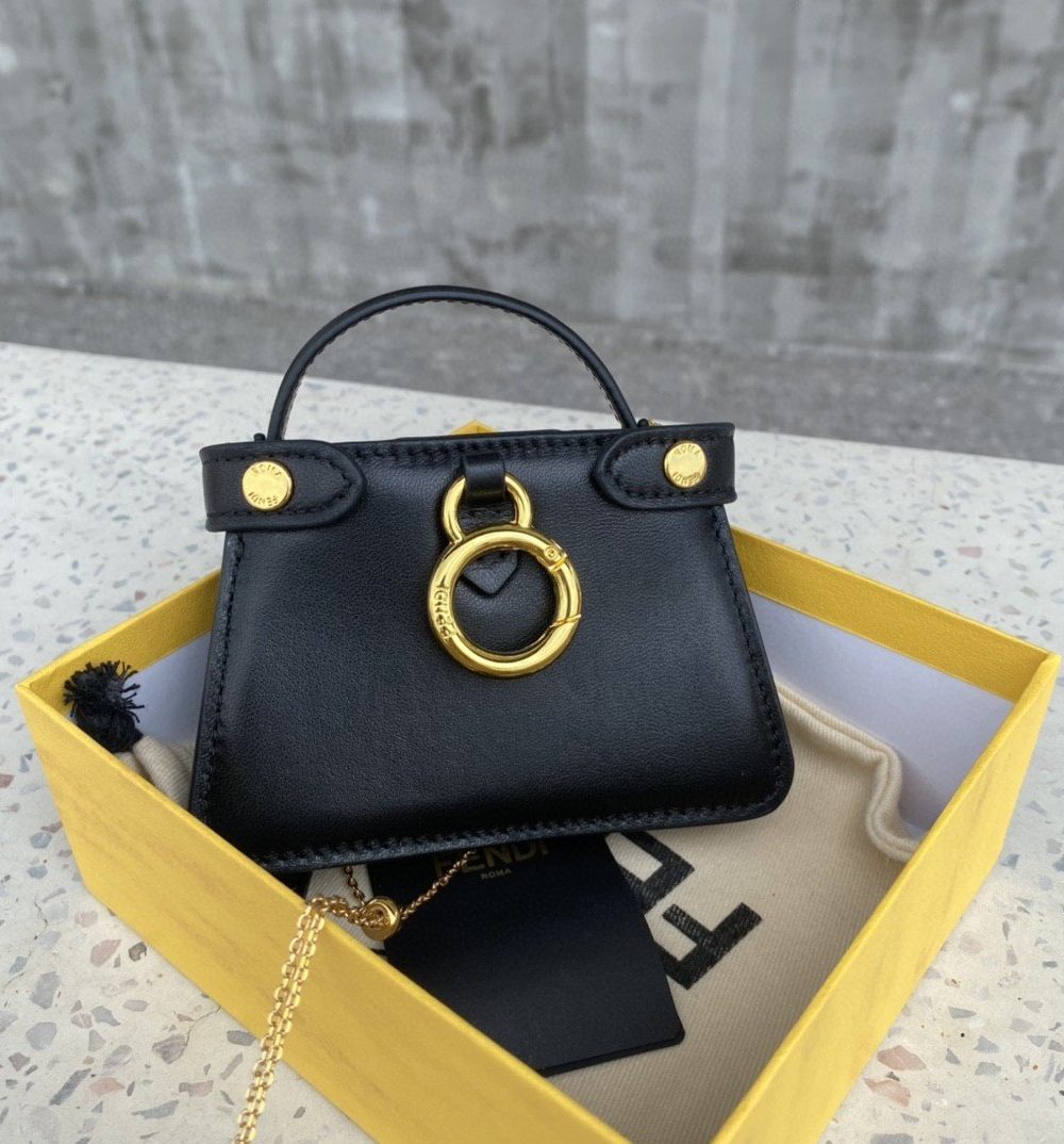 1:1 Replica Fendi Nano Peekaboo Charm Crossbody Black Bag For Woman 12cm/4.5in