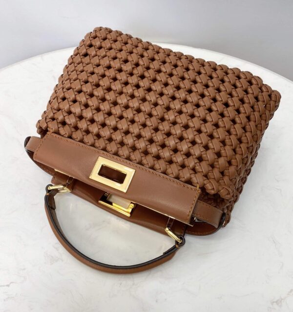 1:1 Replica Fendi Peekaboo Mini Brown Braided Bag For Woman 18cm/7in