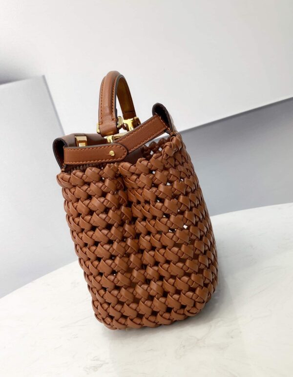 1:1 Replica Fendi Peekaboo Mini Brown Braided Bag For Woman 18cm/7in