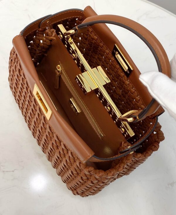 1:1 Replica Fendi Peekaboo Mini Brown Braided Bag For Woman 18cm/7in