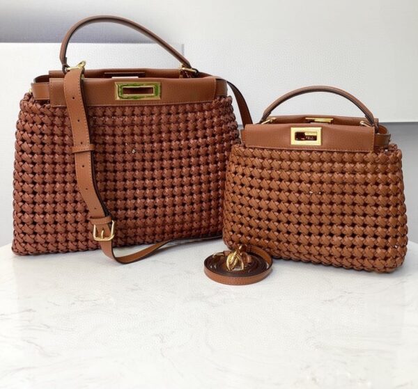 1:1 Replica Fendi Peekaboo Mini Brown Braided Bag For Woman 18cm/7in