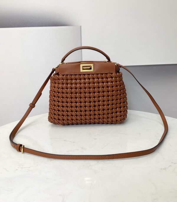 1:1 Replica Fendi Peekaboo Mini Brown Braided Bag For Woman 18cm/7in