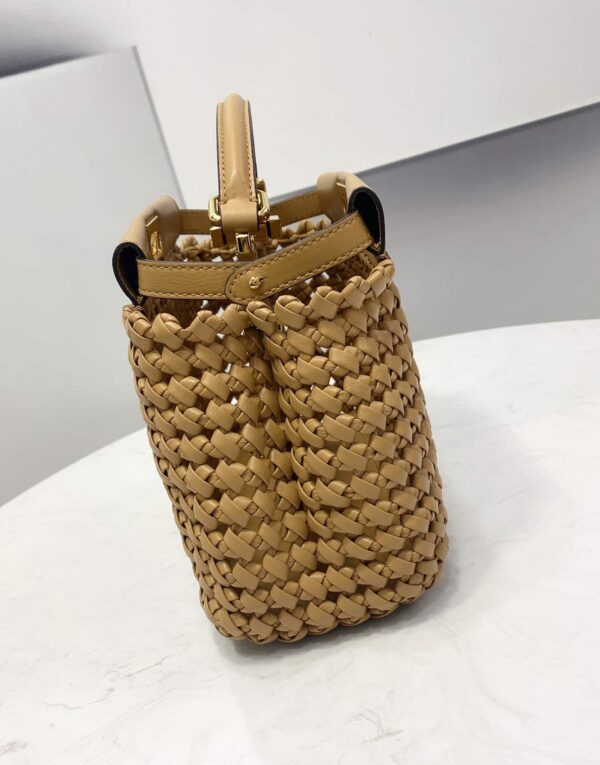 1:1 Replica Fendi Peekaboo Mini Light Brown Braided Bag For Woman 18cm/7in