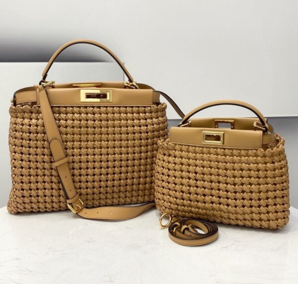 1:1 Replica Fendi Peekaboo Mini Light Brown Braided Bag For Woman 18cm/7in
