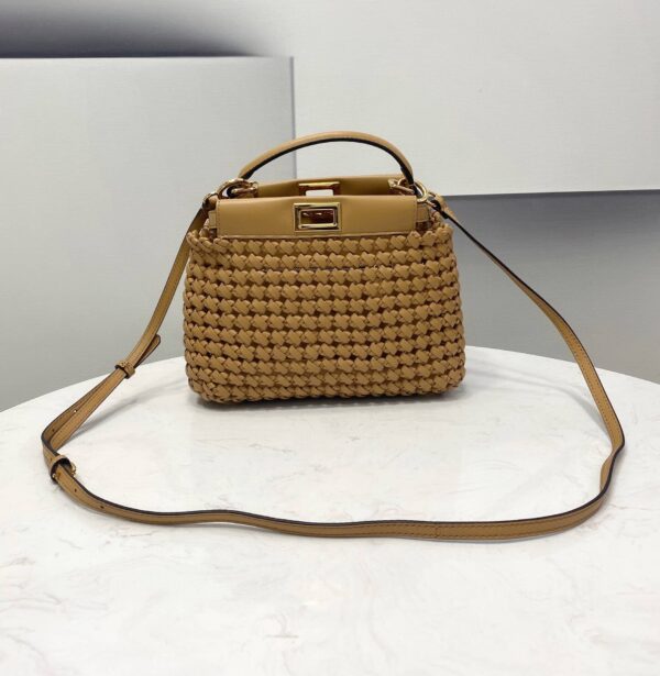 1:1 Replica Fendi Peekaboo Mini Light Brown Braided Bag For Woman 18cm/7in