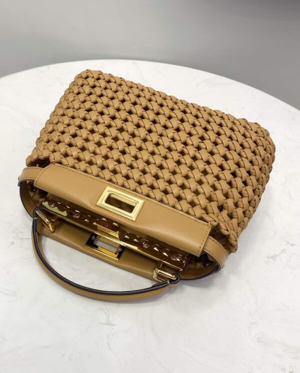 1:1 Replica Fendi Peekaboo Mini Light Brown Braided Bag For Woman 18cm/7in