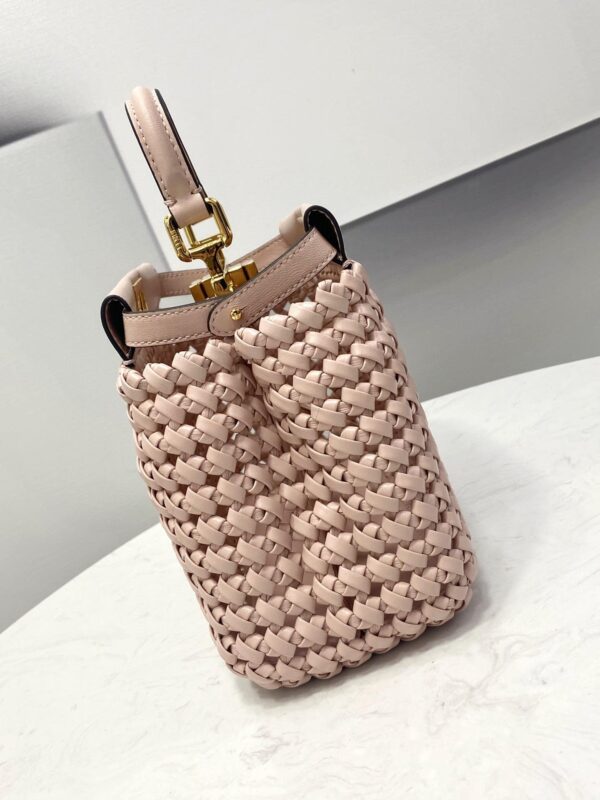 1:1 Replica Fendi Peekaboo Mini Pale Pink Braided Bag For Woman 18cm/7in