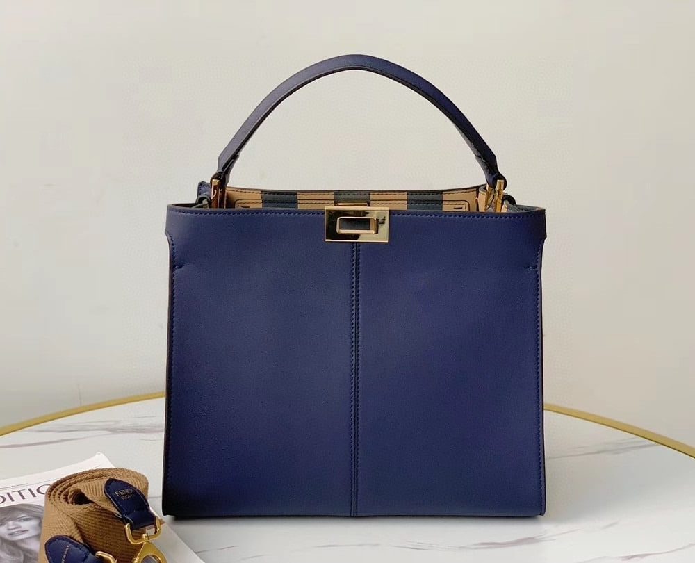 1:1 Replica Fendi Peekaboo X-Lite Tote Medium Dark Blue Bag For Woman 30cm/12in