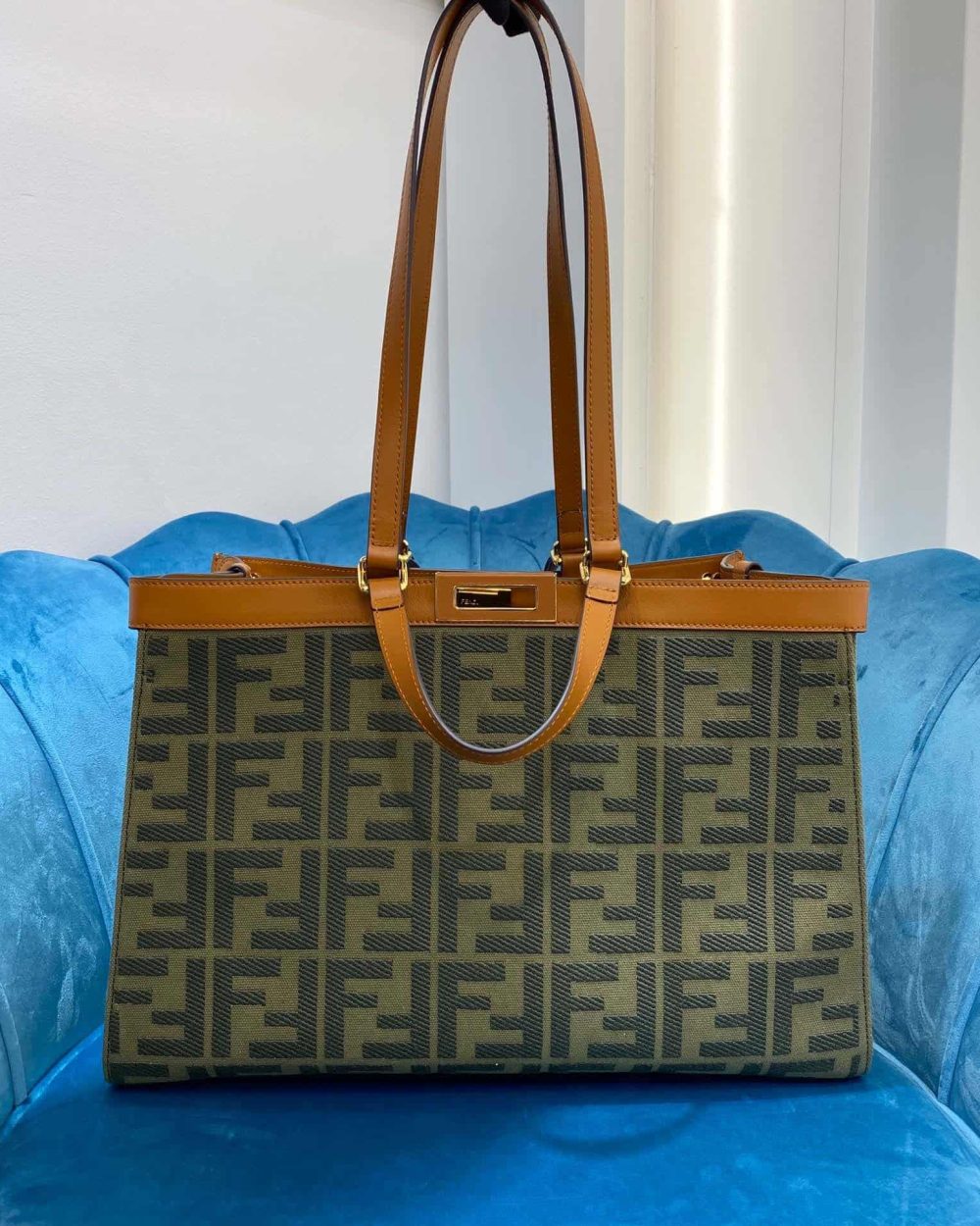 1:1 Replica Fendi Peekaboo x Tote Bag Khaki For Women, Women's Bags 15.7in/40cm FF 8BH374