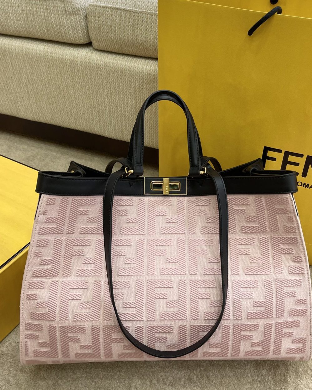1:1 Replica Fendi Peekaboo X-tote Bag Pink Canvas For Women, Women's Handbags, Shoulder Bags 16.1in/41cm FF 8BH374