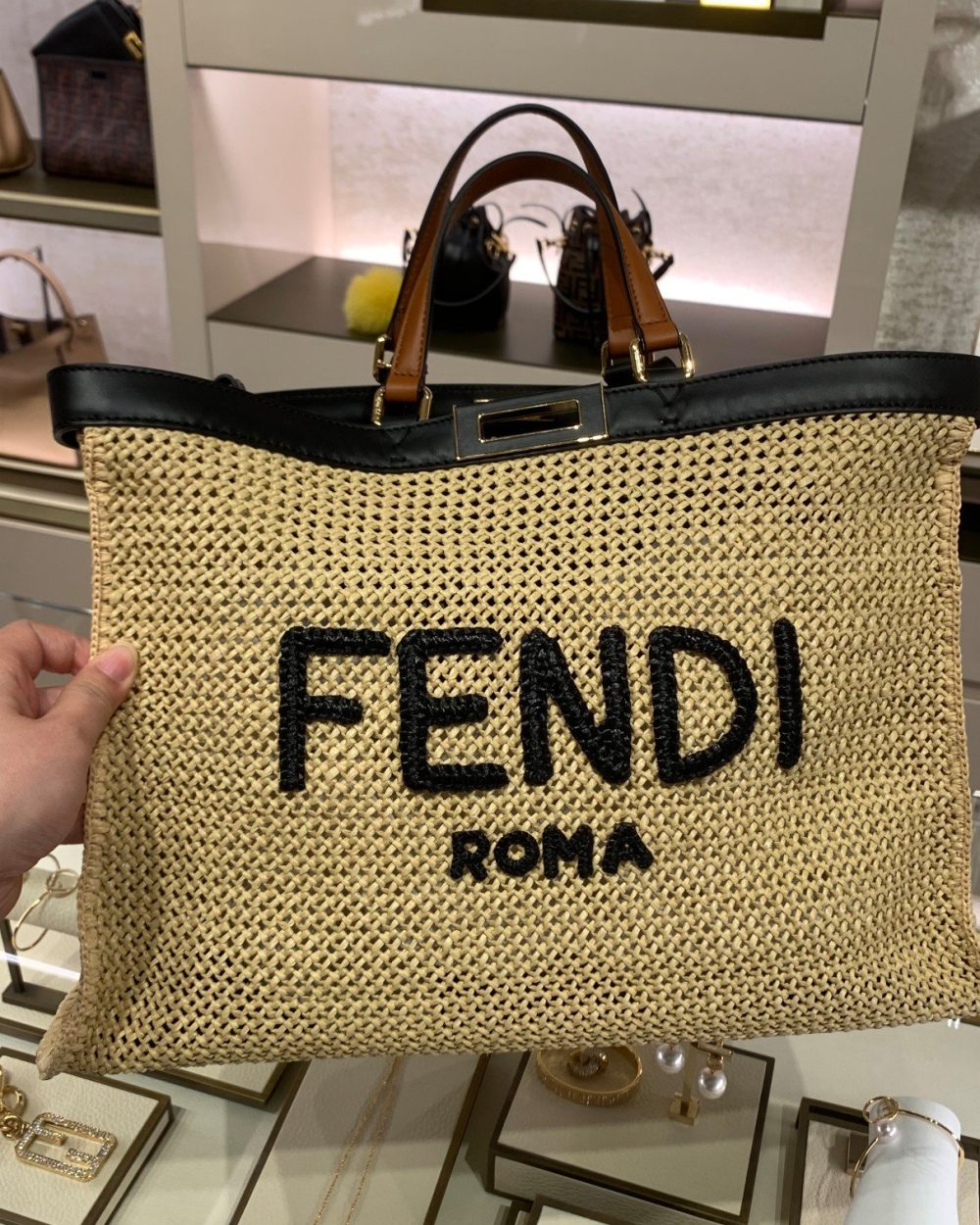 1:1 Replica Fendi Peekaboo X-tote Medium Woven Straw Tote Bag For Women, Women's Handbags 16.1in/41cm FF