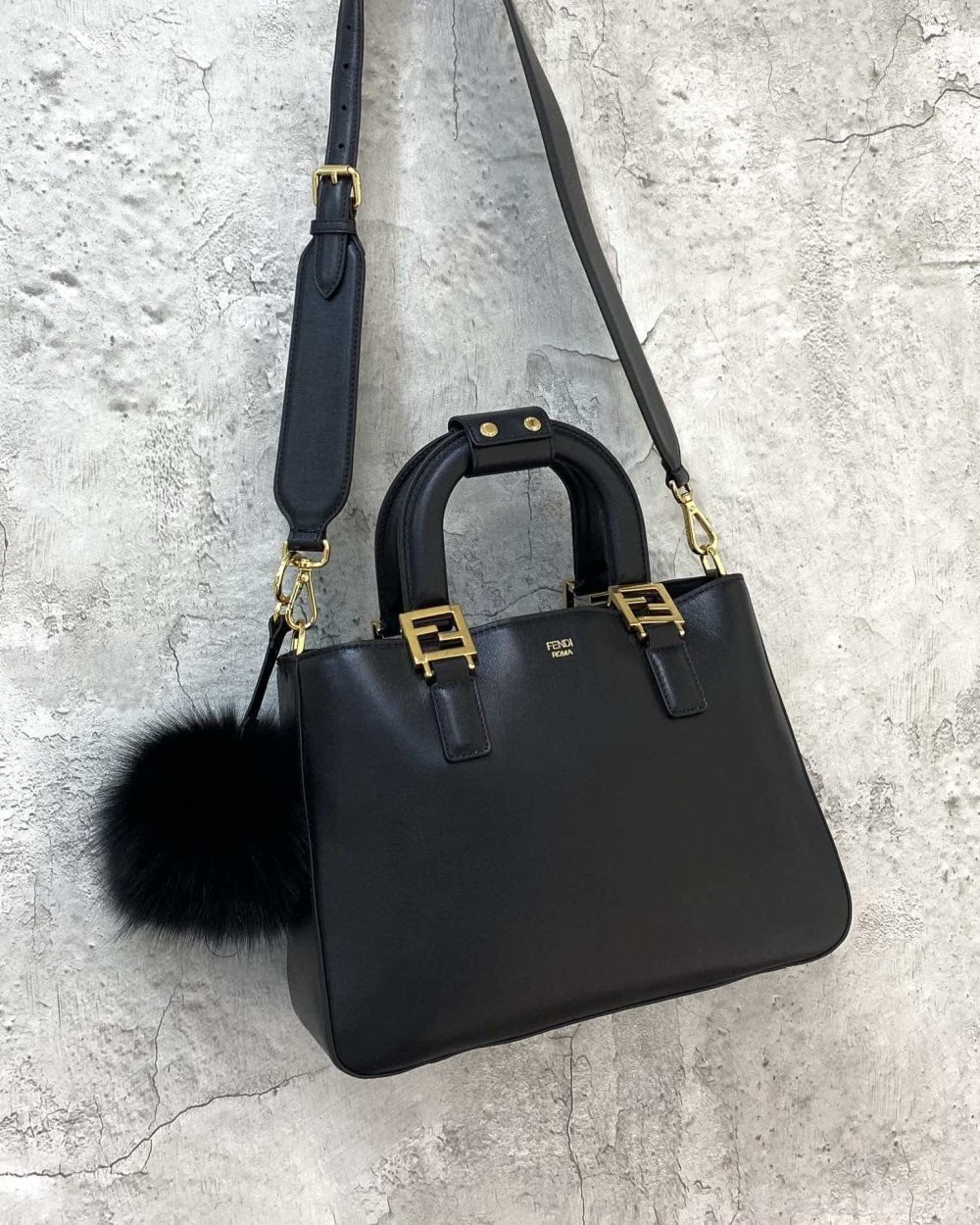 1:1 Replica Fendi Small FF Tote Shoulder Black Bag For Woman 30cm/12in
