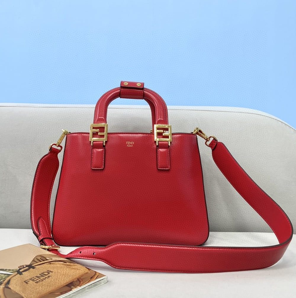 1:1 Replica Fendi Small FF Tote Shoulder Red Bag For Woman 30cm/12in