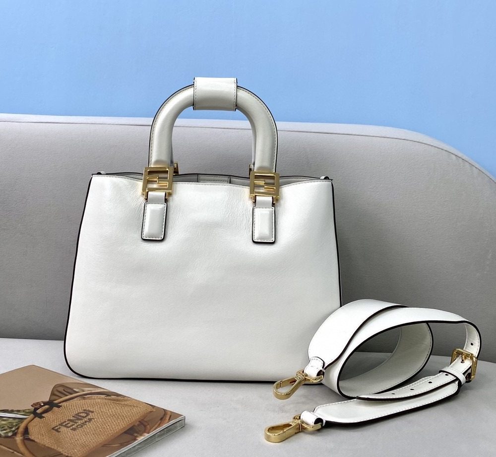 1:1 Replica Fendi Small FF Tote Shoulder White Bag For Woman 30cm/12in