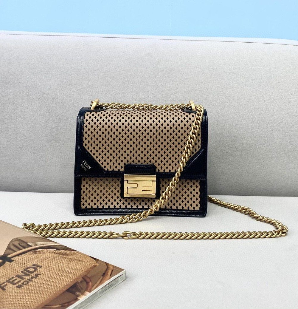 1:1 Replica Fendi Small Kan U Black and Brown Bag For Woman 19cm/7.5in485
