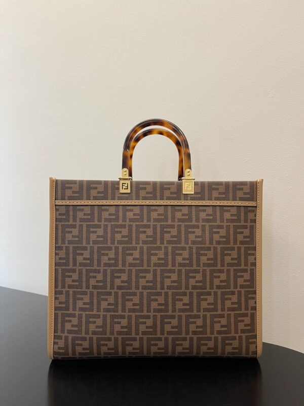 1:1 Replica Fendi Sunshine Medium Brown FF jacquard fabric shopper Bag For Woman 31cm/12in