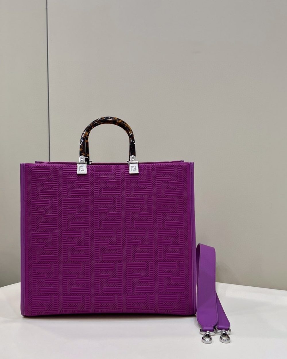 1:1 Replica Fendi Sunshine Medium Purple FF fabric shopper Bag For Woman 31cm/12in 8BH386AHWCF037T