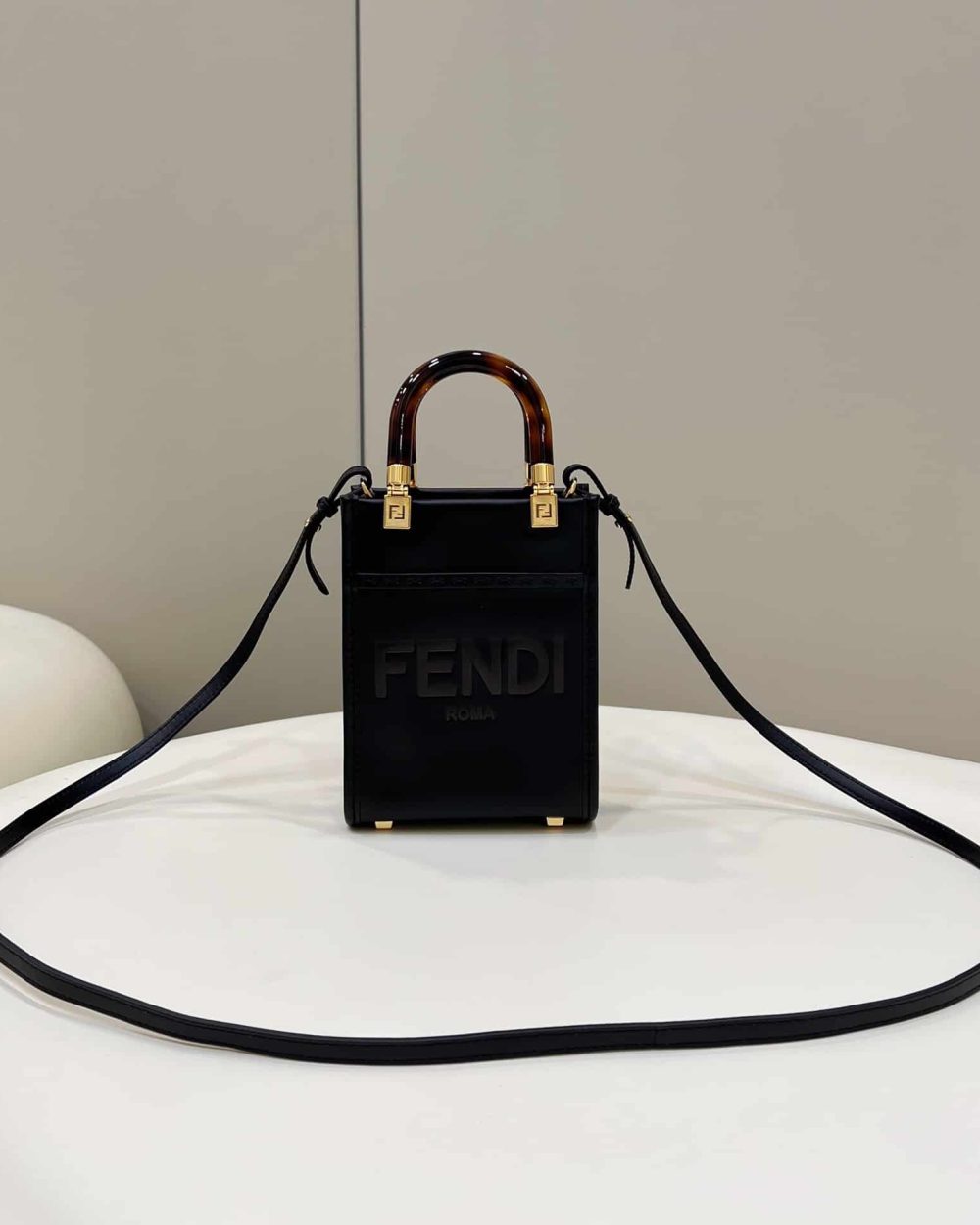 1:1 Replica Fendi Sunshine Shopper Black Mini Bag For Woman 13cm/5in
