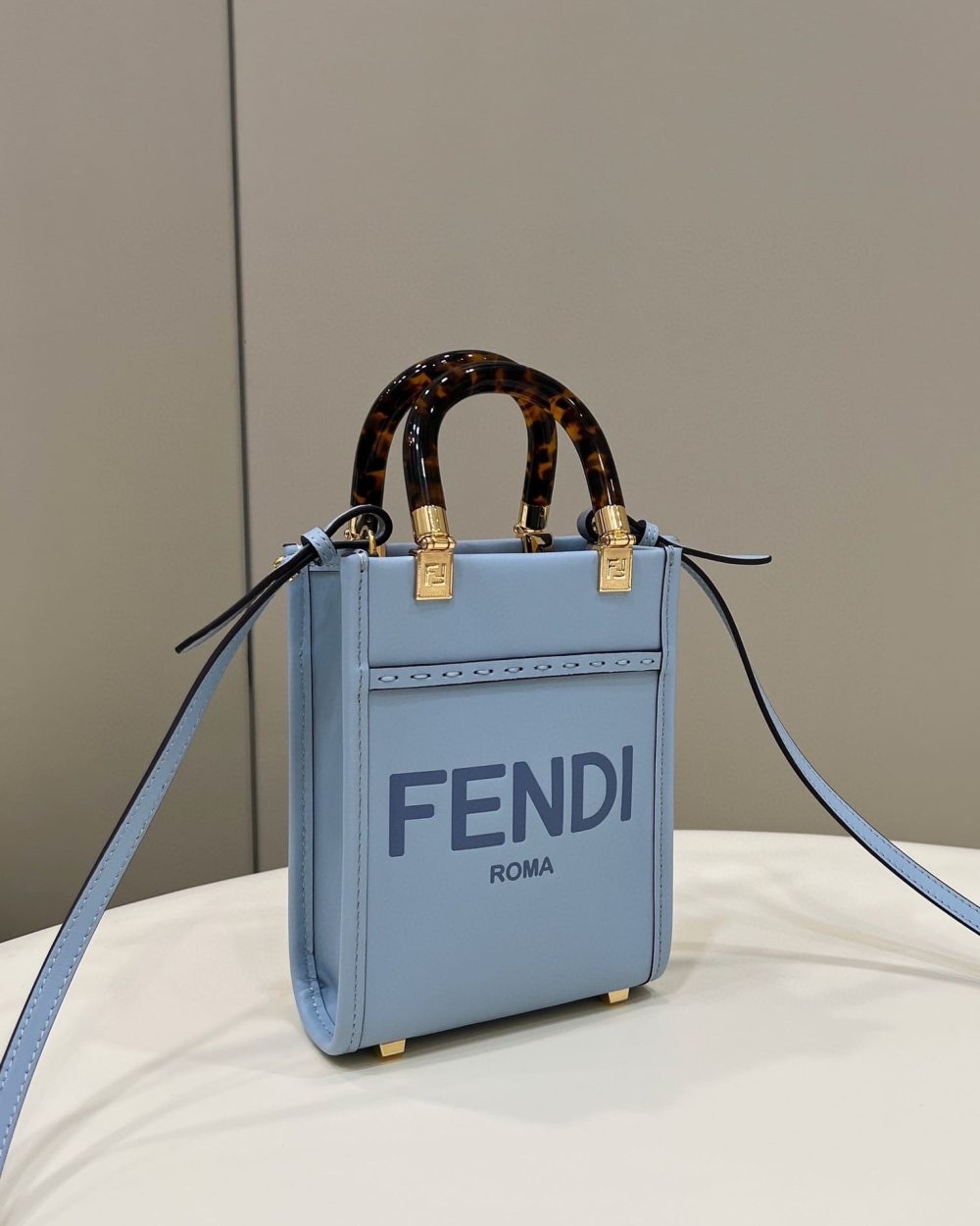 1:1 Replica Fendi Sunshine Shopper Blue Mini Bag For Woman 13cm/5in
