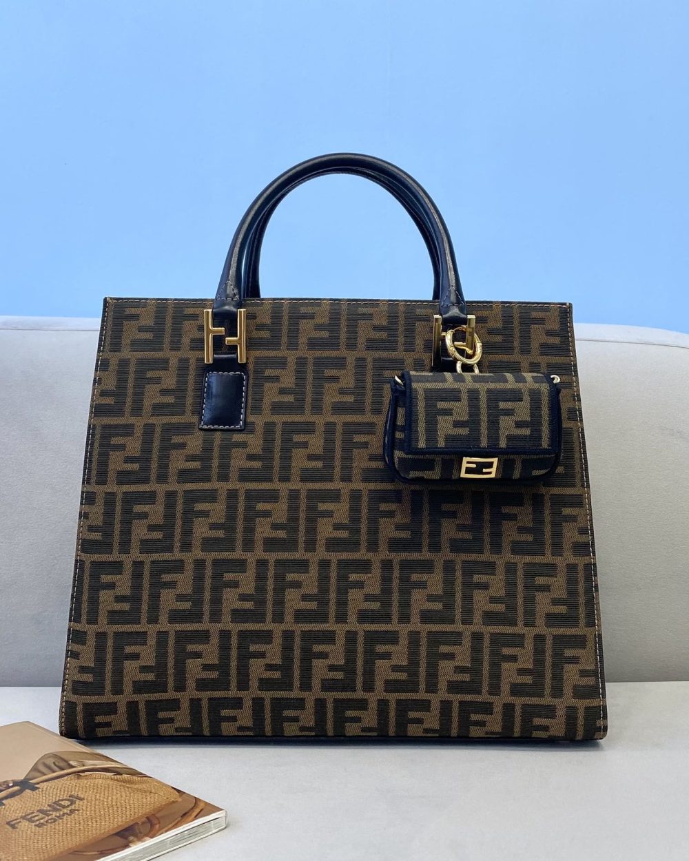 1:1 Replica Fendi Tote Bag 13.8in/35cm Brown For Women FF