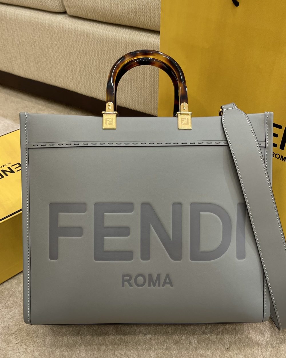 1:1 Replica Fendi Tote Bag Grey For Women, Wonmen's Bags 13.8in/35cm FF 8BH386ABVLF1BZC