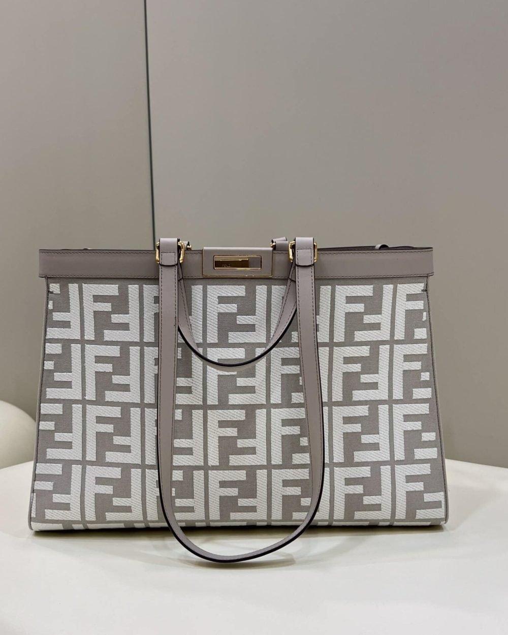 1:1 Replica Fendi X-Tote White canvas FF bag For Woman 41cm/16in 8BH374AKKYF1HZ1