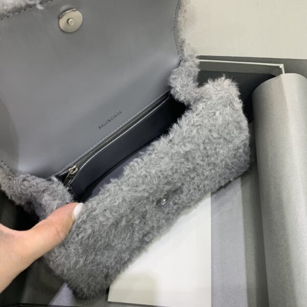 Furry Hourglass Small Handbag With Strap In Pink/Grey For Women 9.4in/24cm