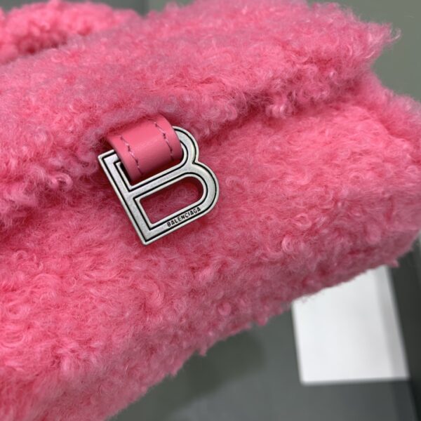 Furry Hourglass XS Handbag With Chain In Pink/Grey For Women 5.5in/14cm