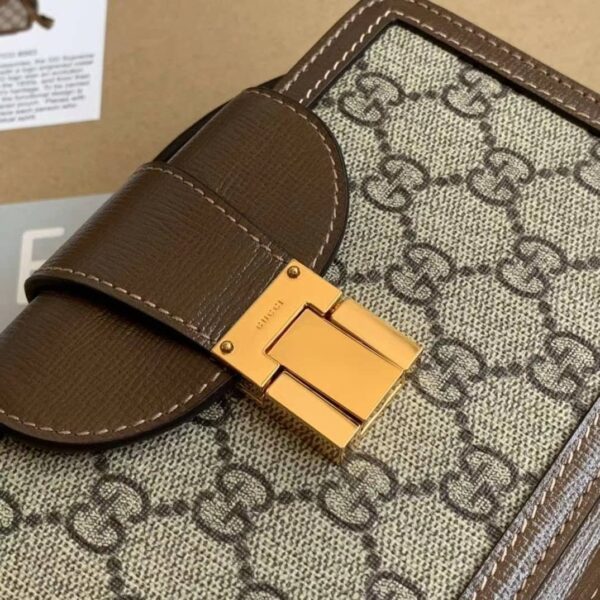 1:1 Replica GG Mini Bag With Clasp Closure Beige/Ebony GG Supreme Canvas For Women 7.1in/18cm GG 614368 92TCG 8563