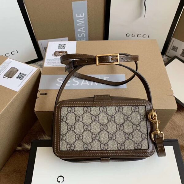 1:1 Replica GG Mini Bag With Clasp Closure Beige/Ebony GG Supreme Canvas For Women 7.1in/18cm GG 614368 92TCG 8563