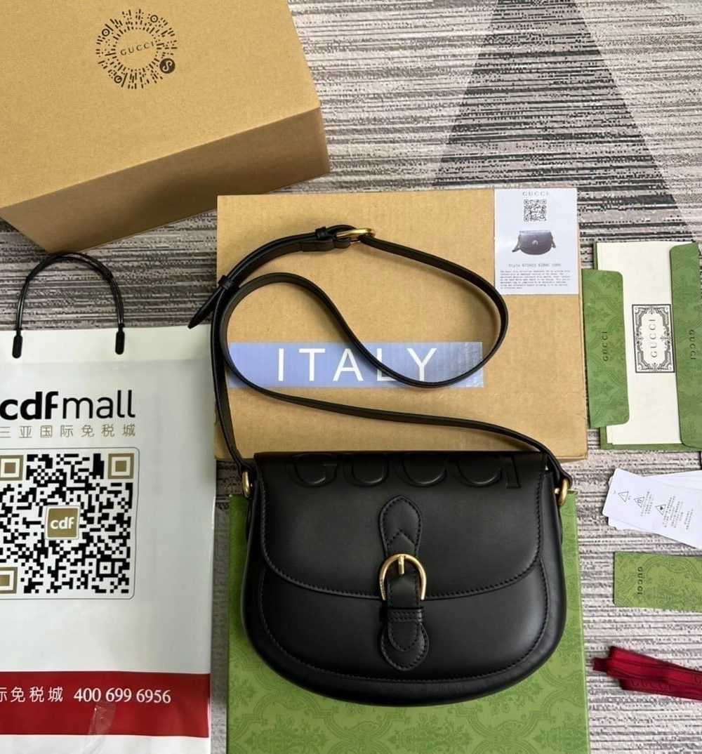 1:1 Replica Gucci Aria Shoulder Bag Black For Women, Women's Bags 10.2in/25cm GG