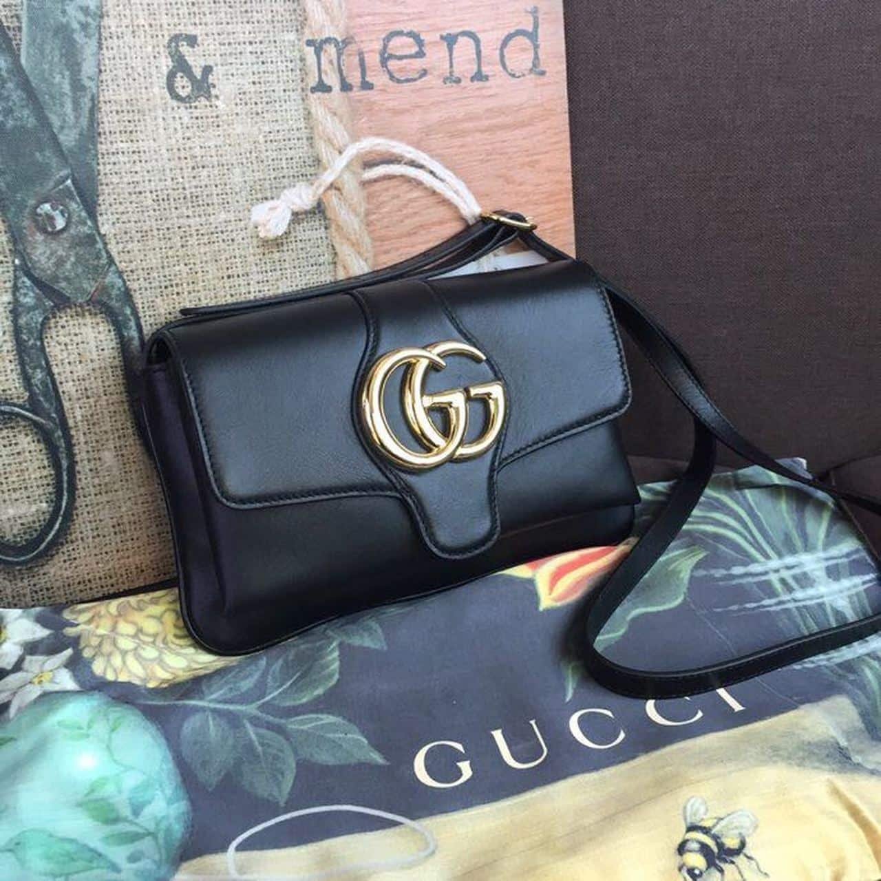 1:1 Replica Gucci Arli Shoulder Bag Black For Women 10in/26cm 550129 0V10G 1000