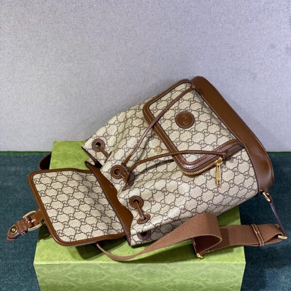 1:1 Replica Gucci Backpack With Interlocking G Beige And Ebony GG Supreme Canvas Brown 11.8in/30cm GG 674147 92THG 8563