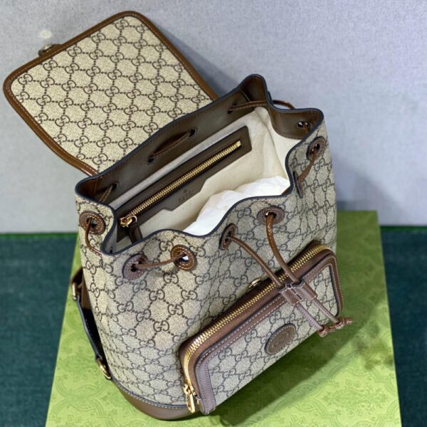 1:1 Replica Gucci Backpack With Interlocking G Beige And Ebony GG Supreme Canvas Brown 11.8in/30cm GG 674147 92THG 8563