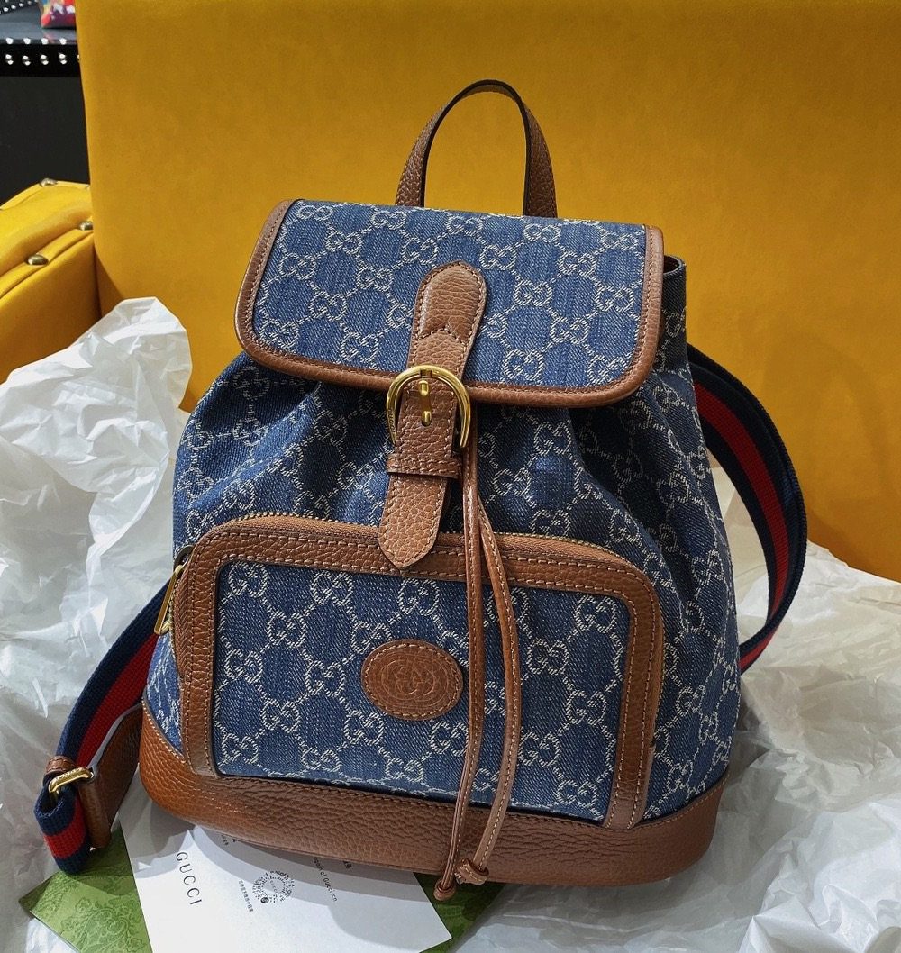 1:1 Replica Gucci Backpack With Interlocking G Blue For Women, Women's Bags 11.8in/30cm GG