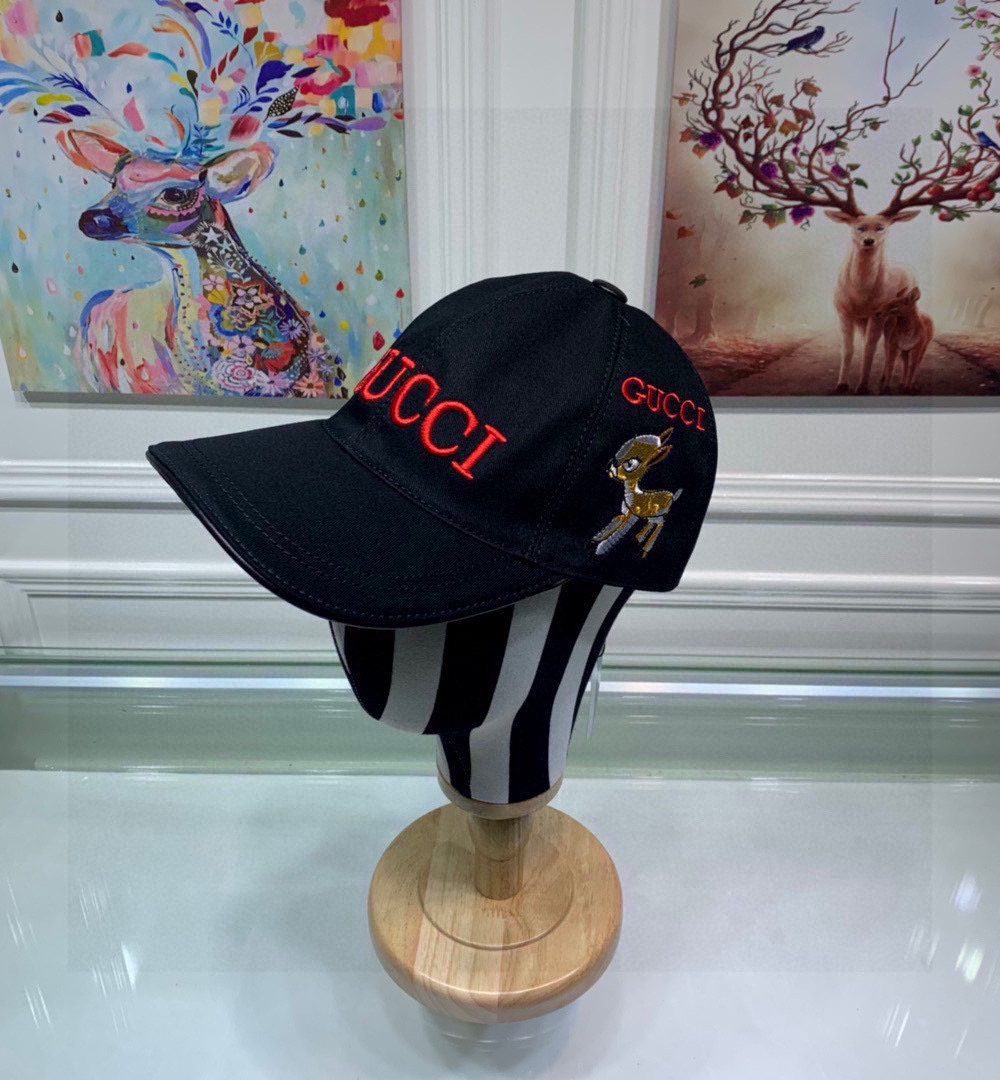 Gucci Bambi Embroidered Baseball Hat Balck GG Hat